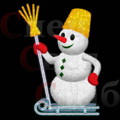 Светодиодная фигура Снеговик на санках 2м